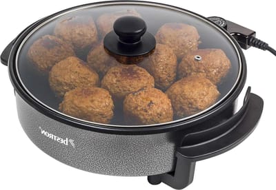 Elektrische partypan met glazen deksel antiaanbaklaag zwart - 1500W - ø 28,5 cm