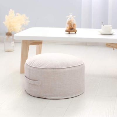 Ronde Poef - Voetenbankje Zithoek - Extra Zitplaats - Afneembare Hoes - 40x40x20 cm - Wit