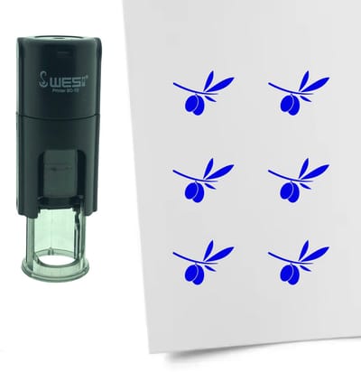 CombiCraft Stempel Olijftak met Olijf 10mm rond - blauwe inkt