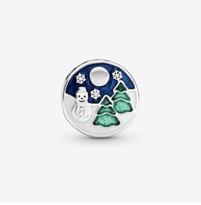 Fler® | 925 Sterling Zilver Bedels | Wintertafereel | Past op populaire bedel armbanden (standaard - 3mm) | Kerstboom bedel | Kerstbedel | Winter bedel | armbandbedel | Winter Charm | Kerst cadeau | Sinterklaas cadeau | Kerst Charm