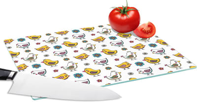 Glazen Snijplank - 28x20 - Kip - Bloemen - Lente - Patronen - Kinderen - Snijplanken Glas
