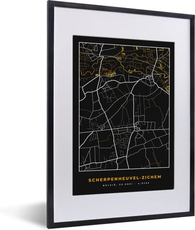 Fotolijst incl. Poster - Scherpenheul-Zichem - Goud - Stadskaart - Plattegrond - Kaart - 30x40 cm - Posterlijst