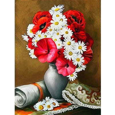 5D diamant borduurwerk bloem kamille diamant schilderij bloem volledige ronde foto's van steentjes 20X30CM red
