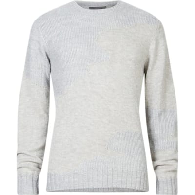 John Varvatos Rector Ls Texture Mix Intarsia Crew Lt Grey Hthr Size: XS | Sweaters Outlet | Heren | Grijs