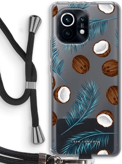 Case Company® - Hoesje met koord geschikt voor Xiaomi Mi 11 hoesje met Koord - Kokosnoot - Telefoonhoesje met Zwart Koord - Bescherming aan alle Kanten en Over de Schermrand