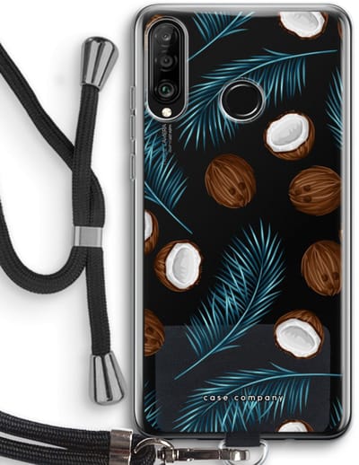 Case Company® - Hoesje met koord geschikt voor Huawei P30 Lite hoesje met Koord - Kokosnoot - Telefoonhoesje met Zwart Koord - Bescherming aan alle Kanten en Over de Schermrand