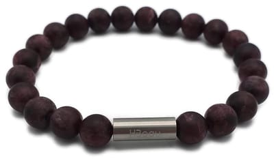 H-Beau - Handgemaakte Armband van Edelstenen- Natuurstenen – Granaat Kralen - Heren - Unisex - RVS Kraal - 8mm - lengte 19cm – Aubergine - Mat - Sterrenbeeld - Horoscoop - Leeuw - Ram - Schorpioen
