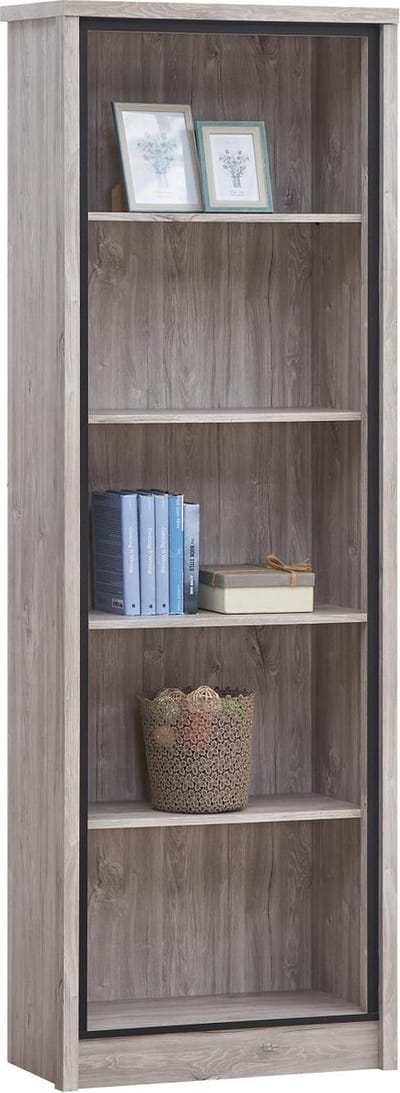 Belfurn - Elias Boekenkast 5 vakken in grijze eik met zwarte sierstrip