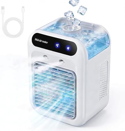 Mini airco - Persoonlijke Luchtkoeler 4-in-1 – Ultrasone Verneveling – 2 Snelheden – Oplaadbaar
