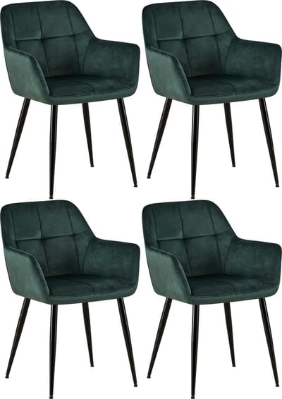 CLP Emia Set van 4 eetkamerstoelen - Met armleuning - Velvet - Fluweel - groen Fluweel