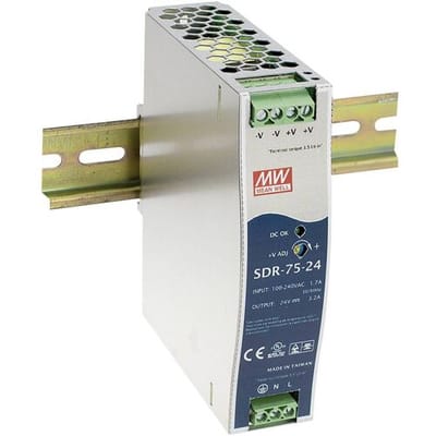 MW Mean Well MEAN WELL SDR-75-12 DIN-rail netvoeding 12 V/DC 6.3 A 75 W Aantal uitgangen:1 x Inhoud 1 stuk(s)