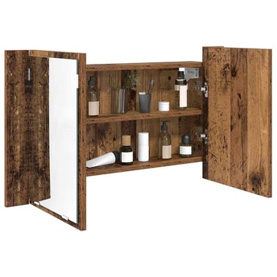 Badkamerspiegelkast met LED-verlichting Houtlook Gerecycled Hout 80 x 12 x 45 cm Spaanplaat