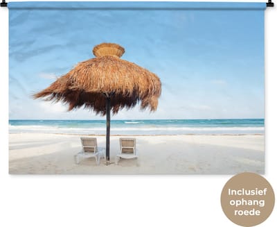Wandkleed Tulum - Zandstrand bij Tulum in Mexico Wandkleed katoen 150x100 cm - Wandtapijt met foto