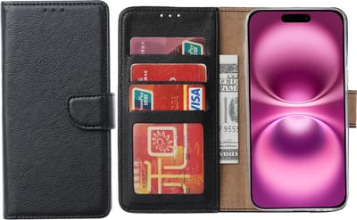 Hoesje Geschikt voor iPhone 16 – Arara bookcase met pasjeshouder - Zwart