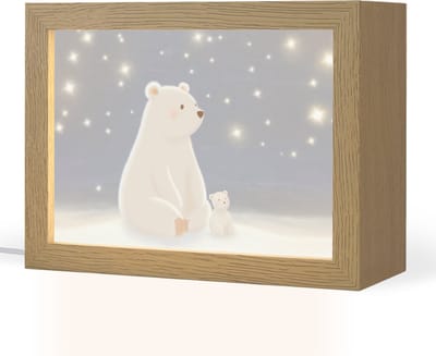 Nachtlampje 20x15 cm - Kinder lampje - Ijsbeer - Sneeuw - Sterren - Blauw - Tafellamp kinderkamer - Slaapkamer lamp - Bedlamp kinderen - Kinderlampje stopcontact - Wandlamp babykamer - Nachtlampjes