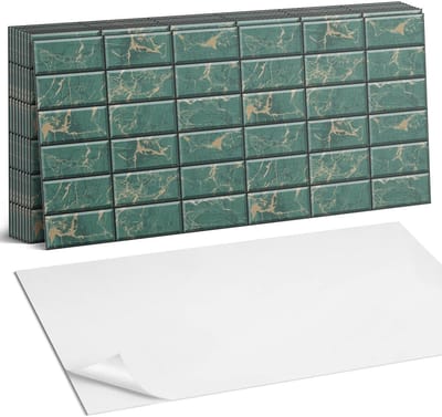 Coloray Plaktegels - Marmeren tegelpatroon Zelfklevende Wandtegels - 40 cm x 20 cm - Groente Plaktegels - 10 stuks - Rechthoek PVC Tegels - Plaktegels Badkamer - Vloertegels Zelfklevend - Vinyl Tegels - Portugese Tegels