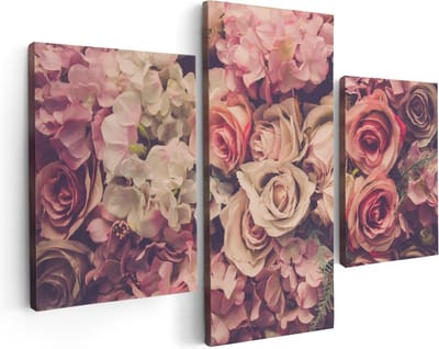 Artaza Canvas Schilderij Drieluik Roze Rozen Achtergrond - Retro - Bloemen - 90x60 - Foto Op Canvas - Canvas Print