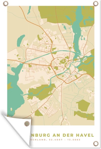 Muurdecoratie Kaart - Brandenburg an der Havel - Plattegrond - Stadskaart - Vintage - 120x180 cm - Tuinposter - Tuindoek