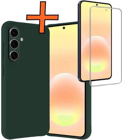 Hoes - Met Screenprotector - Geschikt voor Samsung Galaxy A57 - Sterk & Shockproof - Back Cover - Siliconen Case - Telefoon Hoes - Donkergroen