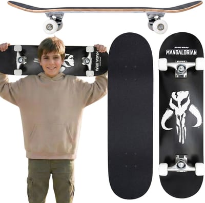 STAR WARS The Mandalorian logo Houten skateboard voor jongeren, groot 79 cm, antislipboard, stabiel tot 80 kg