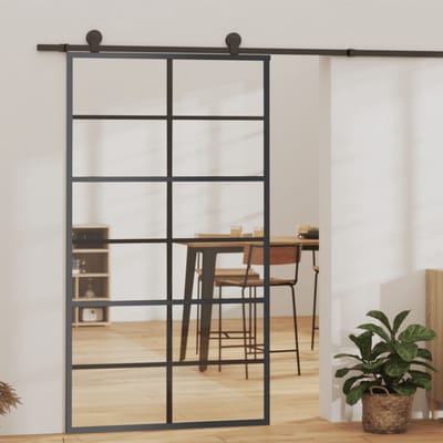 vidaXL - Schuifdeur - met - beslag - 102x205 - cm - aluminium - en - ESG-glas