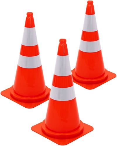 ECD Germany | Set van 3 grote pylonen met 2 reflecterende strepen, 75 cm, van PE, oranje, verkeerskegels, geleidingskegels, waarschuwingskegels, afzettingkegels, verkeerskegeltjes