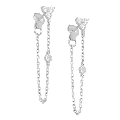 EAR IT UP - Oorbellen - Ketting - Push back oorknopjes - Gerhodineerd 925 sterling zilver - Zirkonia - Klauwzetting en kastzetting - 38 x 6 mm - 1 paar