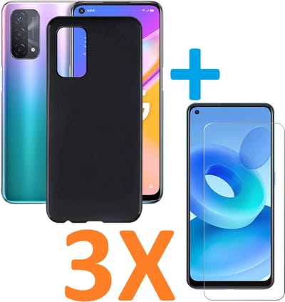 Soft TPU Zwart hoesje Silicone Case + 3 stuk Glas Screenprotector Geschikt voor: Oppo A93 5G