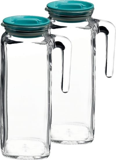 Bormioli Rocco glazen schenkkan met deksel - 2x stuks - 1 liter - Sapkannen/waterkannen
