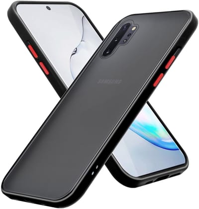 Cadorabo Hoesje geschikt voor Samsung Galaxy NOTE 10 in Mat Zwart - Rode Knopen - Hybride beschermhoes met TPU siliconen Case Cover binnenkant en matte plastic achterkant