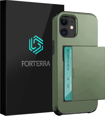 Hoesje Geschikt voor iPhone 11 Pashouder Hard Case Hoes - Hoes Geschikt voor iPhone 11 Hoesje Back Cover Met Pasjeshouder - Donkergroen