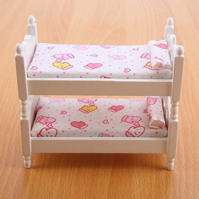 Poppenhuis Meubilair - Miniatuur Hout - Kinderspeelset - Dubbel Bed - 15 x 13 x 9 cm - Roze