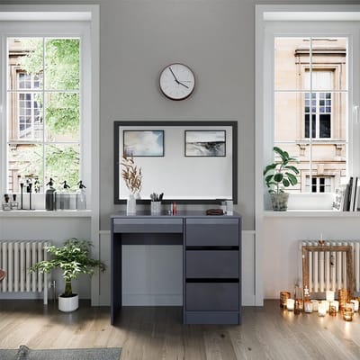 Moderne Kaptafel met 4 Lades in Antraciet Hoogglans, 90 cm