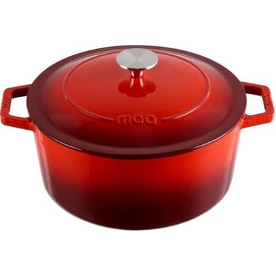 MOA Gietijzeren Braadpan - 5,7L Stoofpot - Voor Alle Warmtebronnen incl. Inductie - Met Deksel - Ø 26cm - Anti-Aanbaklaag - PFAS-vrij - Rood