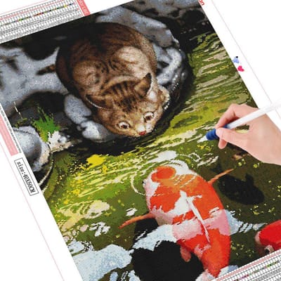 Diamant schilderij kat vis dier cartoon volledige boor vierkante huisdecoratie strass 20X30CM gray