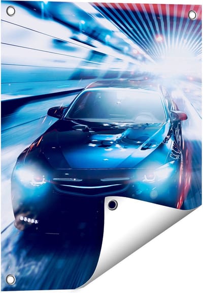 Gards Tuinposter Zwarte Sportwagen Auto - Abstract - 40x50 cm - Tuindoek - Tuindecoratie - Wanddecoratie buiten - Tuinschilderij