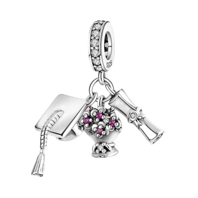 Fler® | Bedel | Past op populaire bedel armbanden (standaard-3mm) | armbandbedel | Geslaagd | Afgestudeerd | Diploma | Afstuderen | Bloemen | Opleiding | Hangbedel Charm | 925 Sterling Zilver | Zirkonia | Kerstcadeau | Valentijn kado