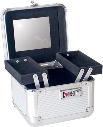 Gerimport Beautycase met 2 uitklapbare vakken - 22 x 17 x 15 cm - Make up koffer - voor op reis - Sieraden en make-up - zilver