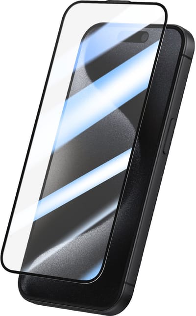 OEM Ultra Strong 45KG schermbeschermfolie voor Apple iPhone 15 Pro, gehard glas, volledige lijm, 2.5D, zwart