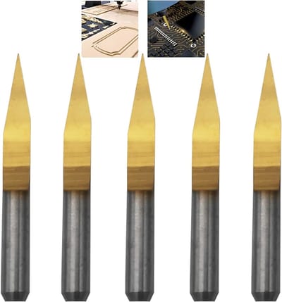Titanium Graveerbiten voor CNC Frezen, Carbide PCB Graveertools, 3.17mm 20° Tip (5 stuks) voor Precisiewerk