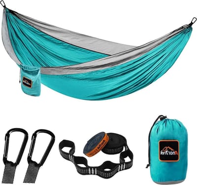 Lichtgewicht draagbare enkele en dubbele hangmat met boomriemen - parachute hangmat voor camping en wandelen - oranje en grijs dubbel 78 inch x 118 inch L