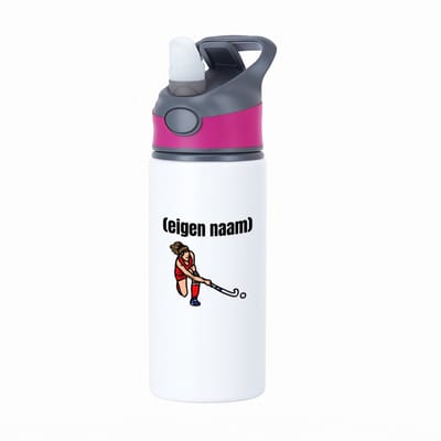 Hacebo® - hockey vrouw met eigen naam waterfles met rietje roze - Hockey - atleten - iemand die houdt van hockey - verjaardag - cadeau - kado - water fles - 650ML