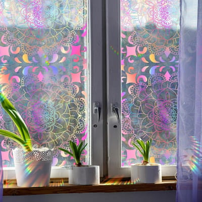 Dailygoods- Raamstickers - Niet-klevende glas-in-loodfolie - Privacyfolie - Waterdichte vinyl PVC - Herbruikbare decoratie - 39,37 × 16,93 cm