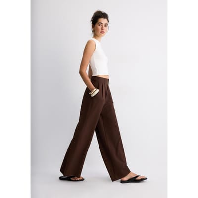 Stradivarius Nette wide leg broek met verstelbare knopen  Bruin 44