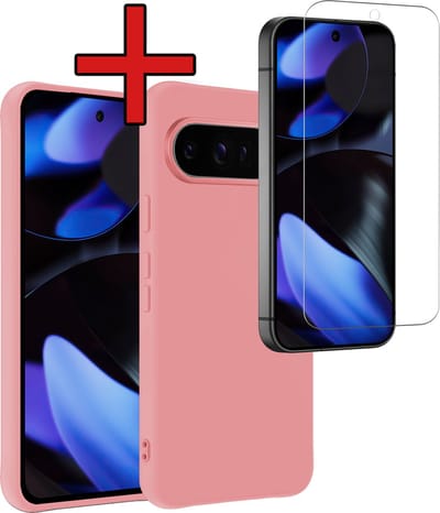 Hoesje - Met Screenprotector - Geschikt voor Google Pixel 9 Pro - Sterk & Shockproof - Telefoon Hoes - Back Cover - Siliconen Case - Telefoonhoes - Lichtroze