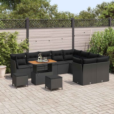 vidaXL - Tuinbank - Set - 12 - st - 9-Aantal - zitplaatsen - Zwart - poly - rattan
