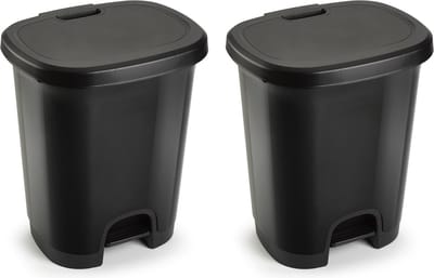 Plasticforte Pedaalemmer - 2x - zwart - kunststof - 27L - 45 cm - afvalemmers/vuilnisemmers
