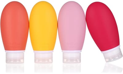 Famanu – Siliconen reisflessen,4 stuks 100ml lekvrije knijphervulbare draagbare lege reisflessen accessoires containers voor toiletartikelen shampoo conditioner lotion,BPA-vrij en TSA-goedgekeurd(roze)
