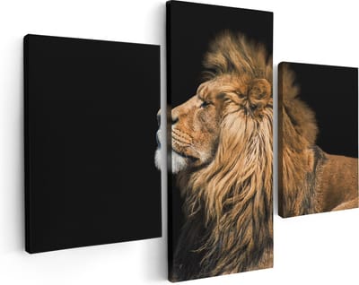 Artaza Canvas Schilderij Drieluik Leeuw - 90x60 - Foto Op Canvas - Canvas Print