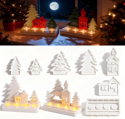 7-delige set kerstkaars mallen voor het maken van geurige kaarsen, kerstdecoraties en geschenken in silicone en hars